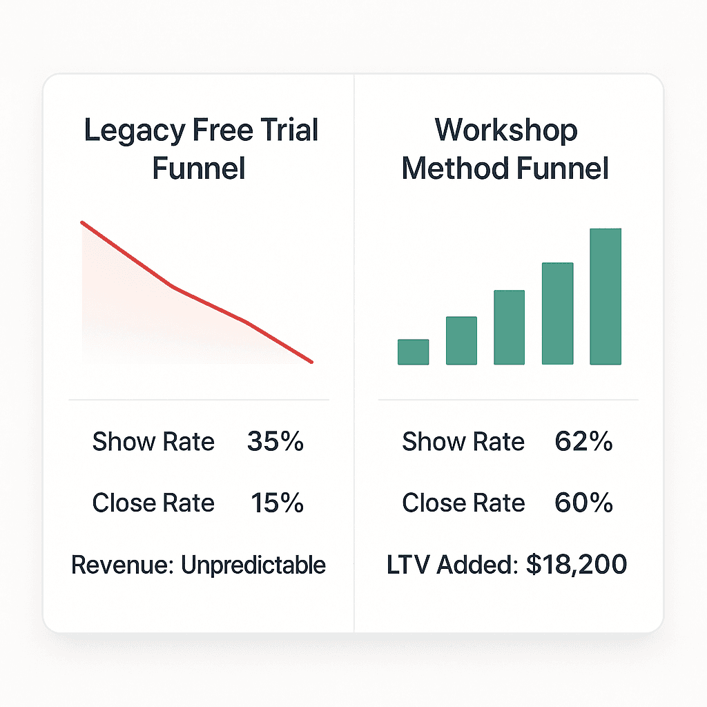 Comparison: Legacy Free Trial vs Workshop Method Funnel